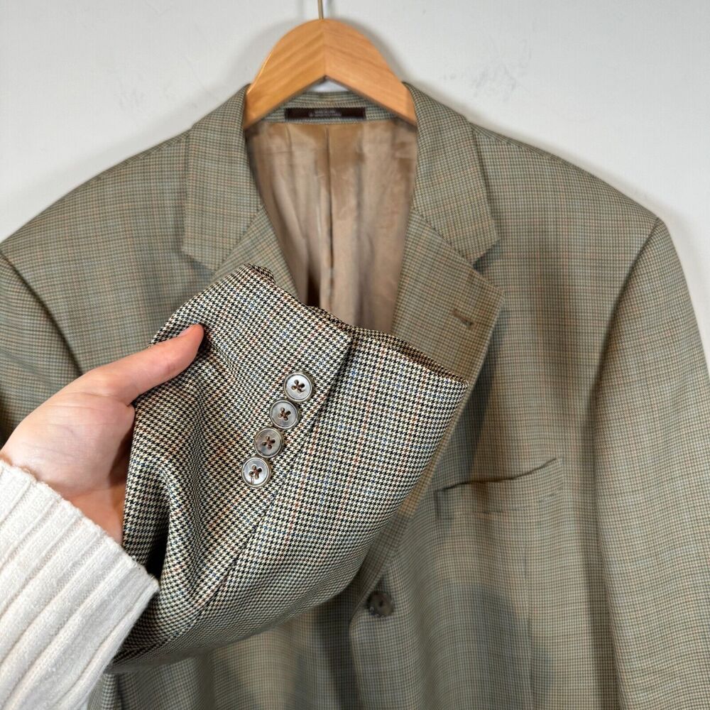 Joseph Abboud Blazer 100% WOOL Geometric Check Brown Jacket Sport Coat 44R - Picture 8 of 13
